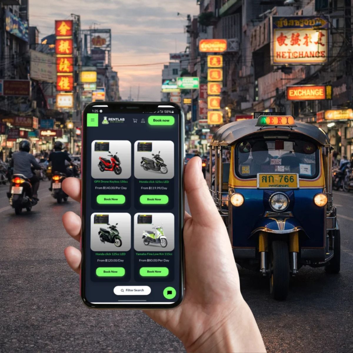 rent scooter or motorbike in bangkok city traffic motorbike rental thailand